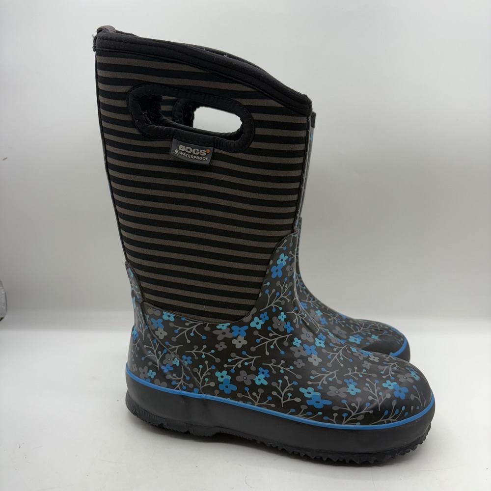 BOGS Classic‎ Flower Stripes Waterproof Insulated Rain Boots Kids Youth Size 2